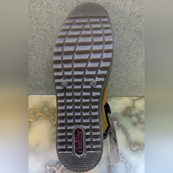 Rieker Mustard Ankle Boots with Colorful Knit Collar - Picture 3 of 7